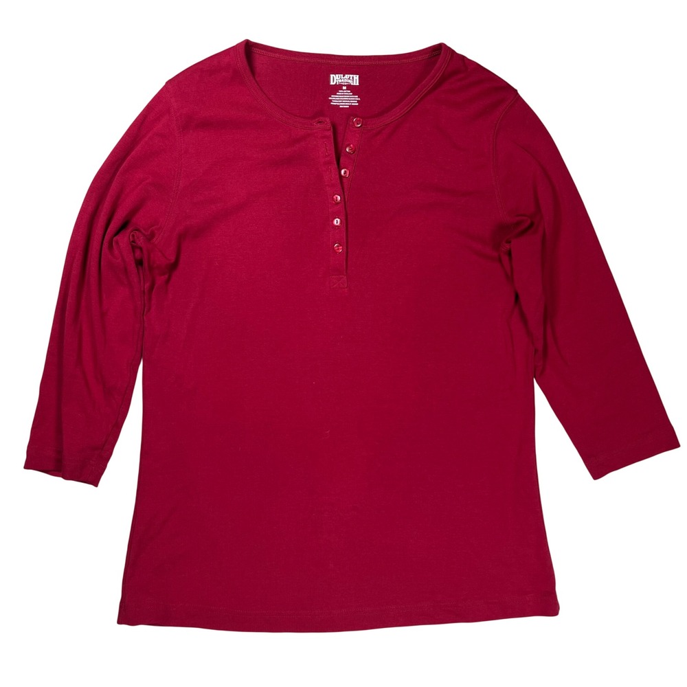 Duluth Trading Co Henley Shirt Womens Medium Red 3/4 Sleeve Cotton Casual Top